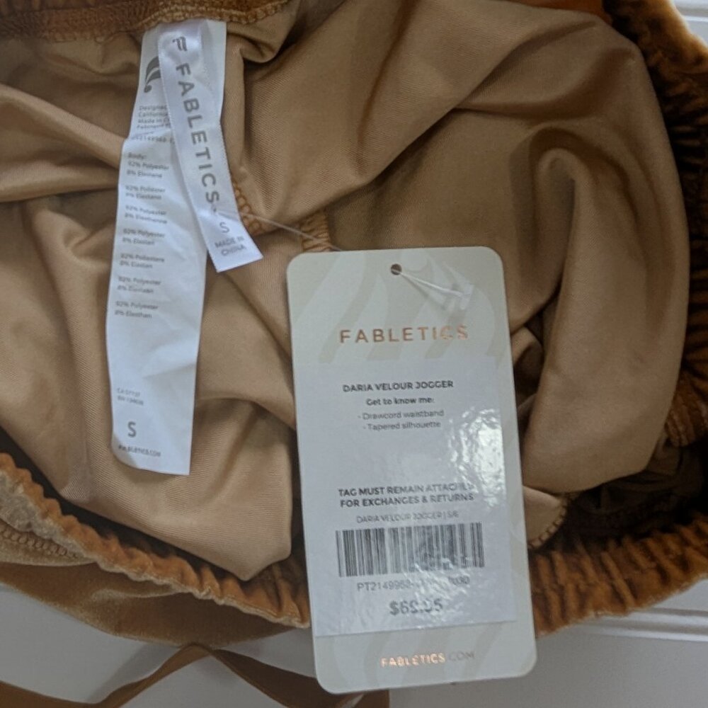 Fabletics NWT Gold Luxe Velour Elastic Waist Tapered Leg Jogger S - Picture 5 of 7